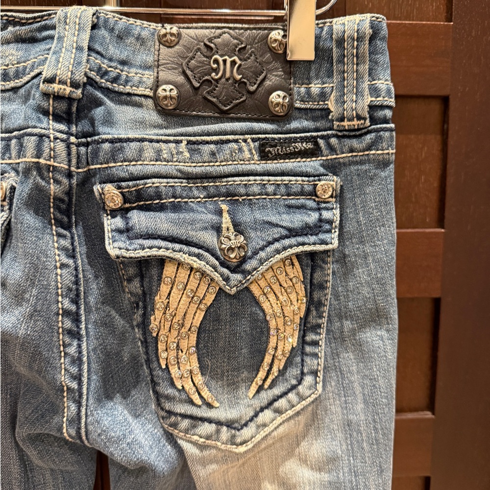 Miss Me Women's Denim Jeans with Gold Embellishments, gently used